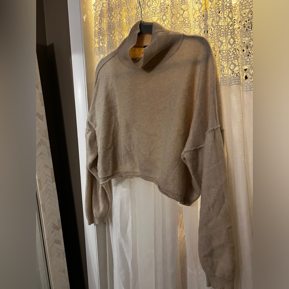 Free People: Cashmere Turtleneck Crop Top: Tan/Cream: Small